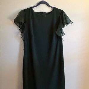 Ralph Lauren Dark Green Midi Dress with Ruffle Sleeves